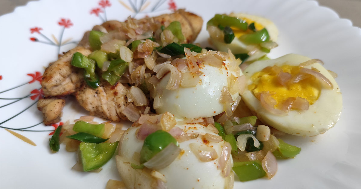 Masala Eggs & Air-Fried Spiced Chicken